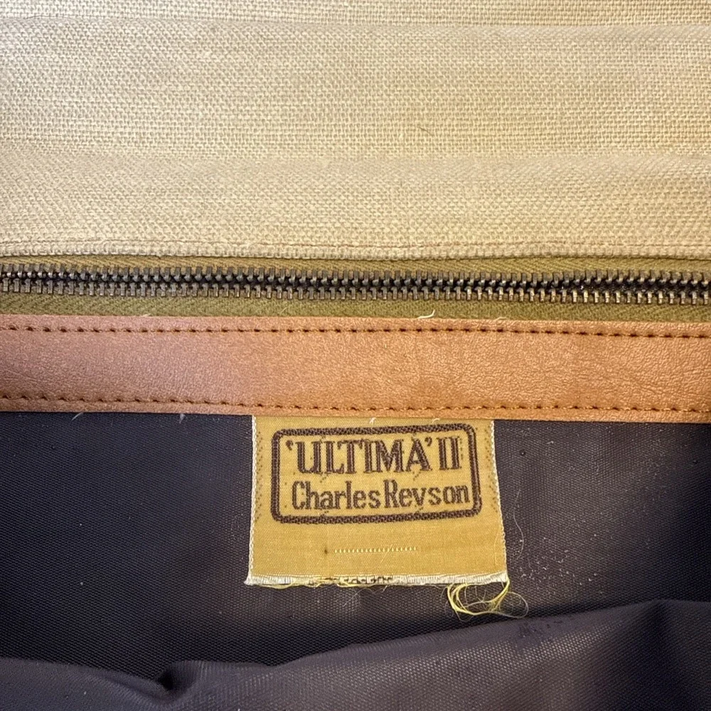 Vintage Charles Revson Attache Briefcase by Ultima II Beige‎ Brown Woven Canvas